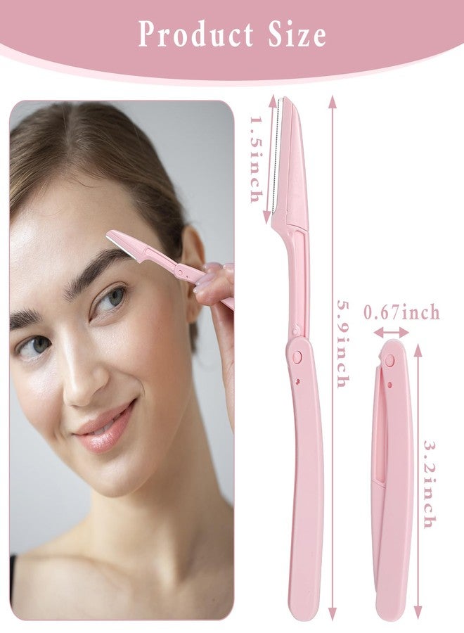 KFHENSOMR 15 Pcs Dermaplane Razor Folding Eyebrow Razors for Women Face Fuzz Remover Facial Hair Removal for Women and Men Travel Dermaplaning Beauty Tool - Green White Pink - Image 2